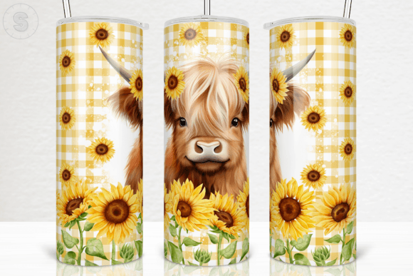 Baby Highland Cow Sunflower Tumbler Wrap: Graphics for Crafts & Content
