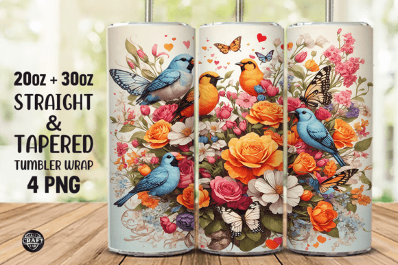 Bird with Flowers Butterflies Tumbler Graphics