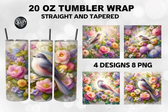 Bird with Flowers Skinny Tumbler Wrap 20: Graphics for Tumbler Wraps