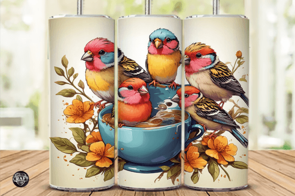 Birds Sitting on a Cup of Tea Tumbler Graphics