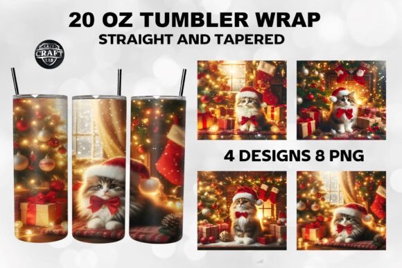 Christmas Cat 20oz Tumbler Wrap PNG