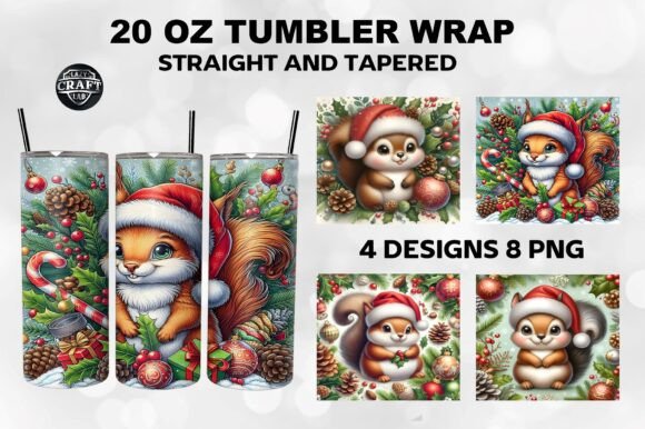 Christmas Squirrel Tumbler Wrap 20oz PNG: Graphics & Tumbler Wraps