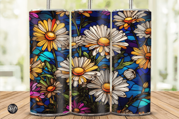 Daisy Flowers Stained Glass Tumbler Wraps Graphics
