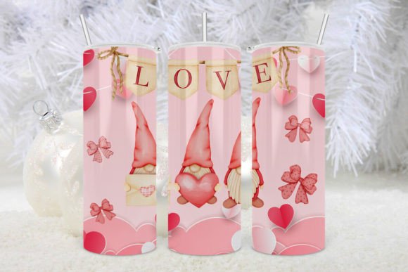 Gnome Tumbler Pink Hearts Sublimation: Graphics for Crafts Projects