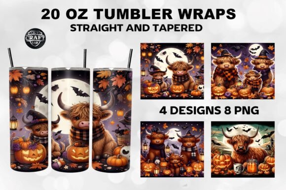 Highland Cow Halloween Tumbler Wrap 20oz Graphics