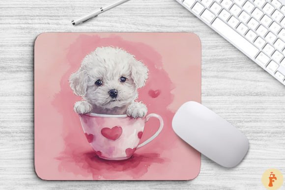 Kawaii Bichon Frise Puppy in Cup Graphics & Backgrounds