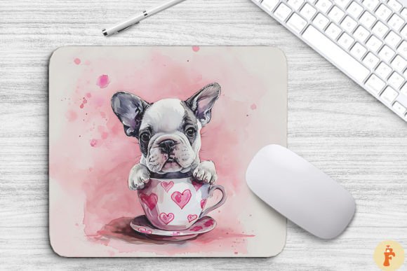 Kawaii Bulldog Puppy in Cup Graphics & Backgrounds