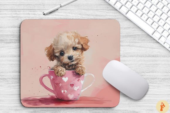 Kawaii Poodle Puppy in Cup Graphics & Backgrounds
