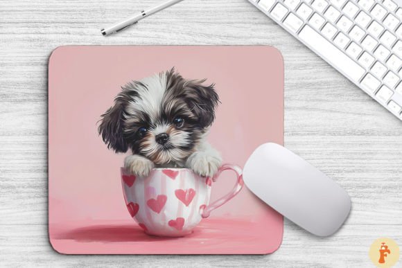 Kawaii Shih Tzu Puppy in Cup Graphics & Backgrounds