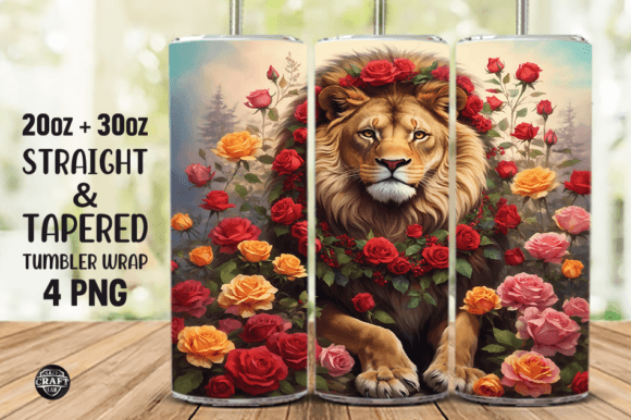 Lion with Flowers Skinny Tumbler Wrap 20: Graphics & Tumbler Wraps