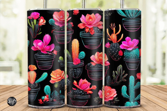 Neon Cactus Skinny Tumbler Wrap 20oz PNG