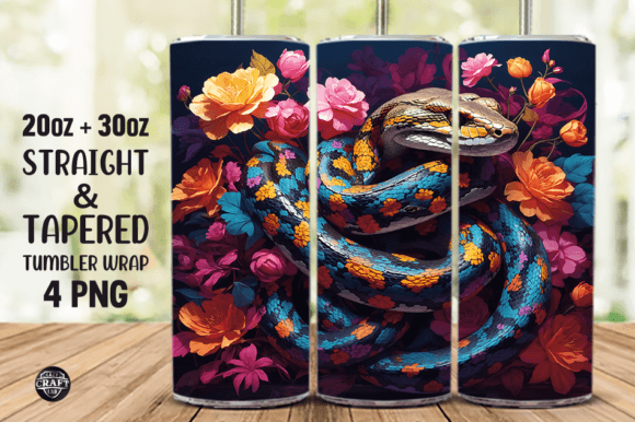 Python Snake Flowers Tumbler Wrap 20oz Graphics