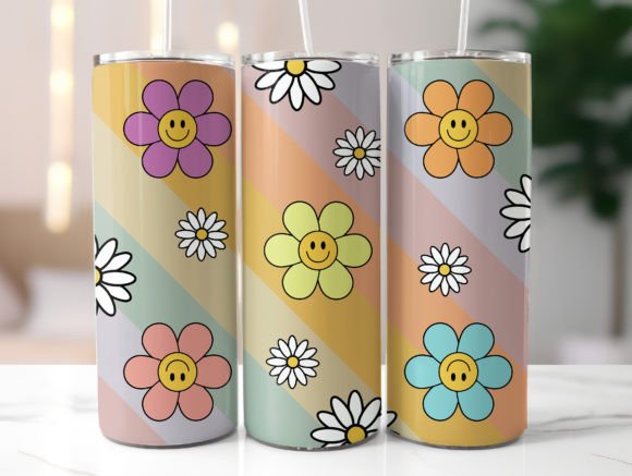 Retro Striped Floral Tumbler Wrap Graphics