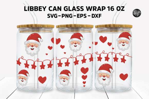 Santa Christmas Can Glass SVG 16oz Wrap: Graphics for Festive Tumbler Wraps
