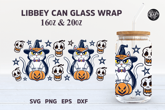 Spooky Cat Can Glass Wrap: Halloween Graphics & Tumbler Wraps