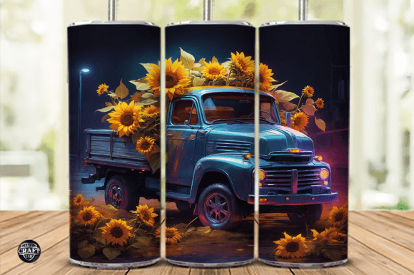 Sunflowers with Truck Tumbler Wrap Graphics