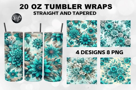 Turquoise Flowers Skinny 20oz Tumbler Graphics