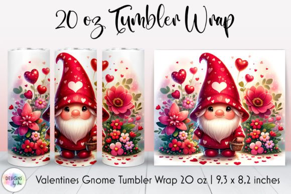 Valentines Gnome Tumbler Sublimation Graphics