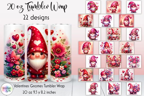 Valentines Gnomes Tumbler Wraps Graphics Bundle