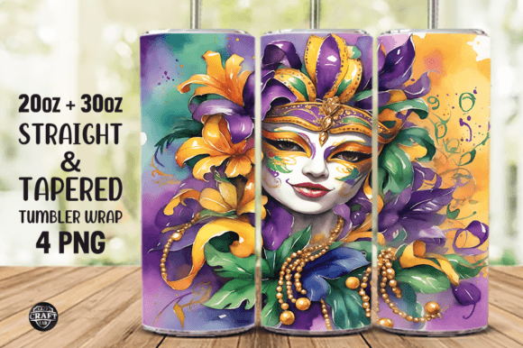Watercolor Mardi Gras Tumbler Wrap 20oz Graphics