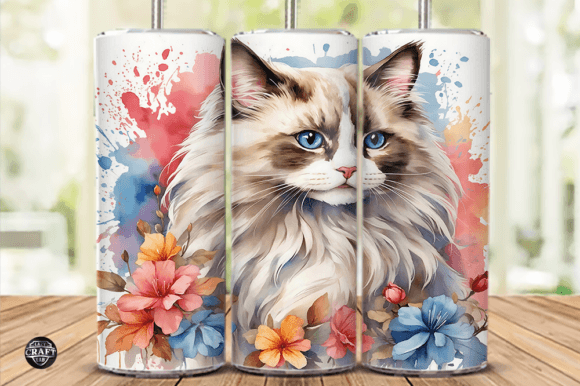 Watercolor Ragdoll Cat Tumbler Wrap Graphics 20oz