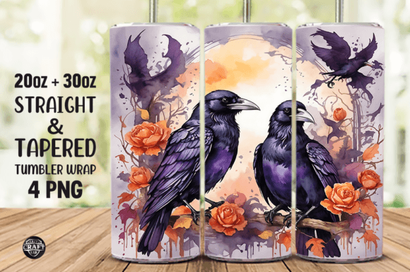 Watercolor Ravens Skinny Tumbler Wrap 20: Graphics for Thoughtful Tumbler Wraps