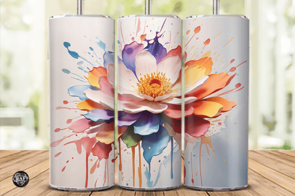 Watercolor Splash Art Flower Tumbler Wrap Graphics